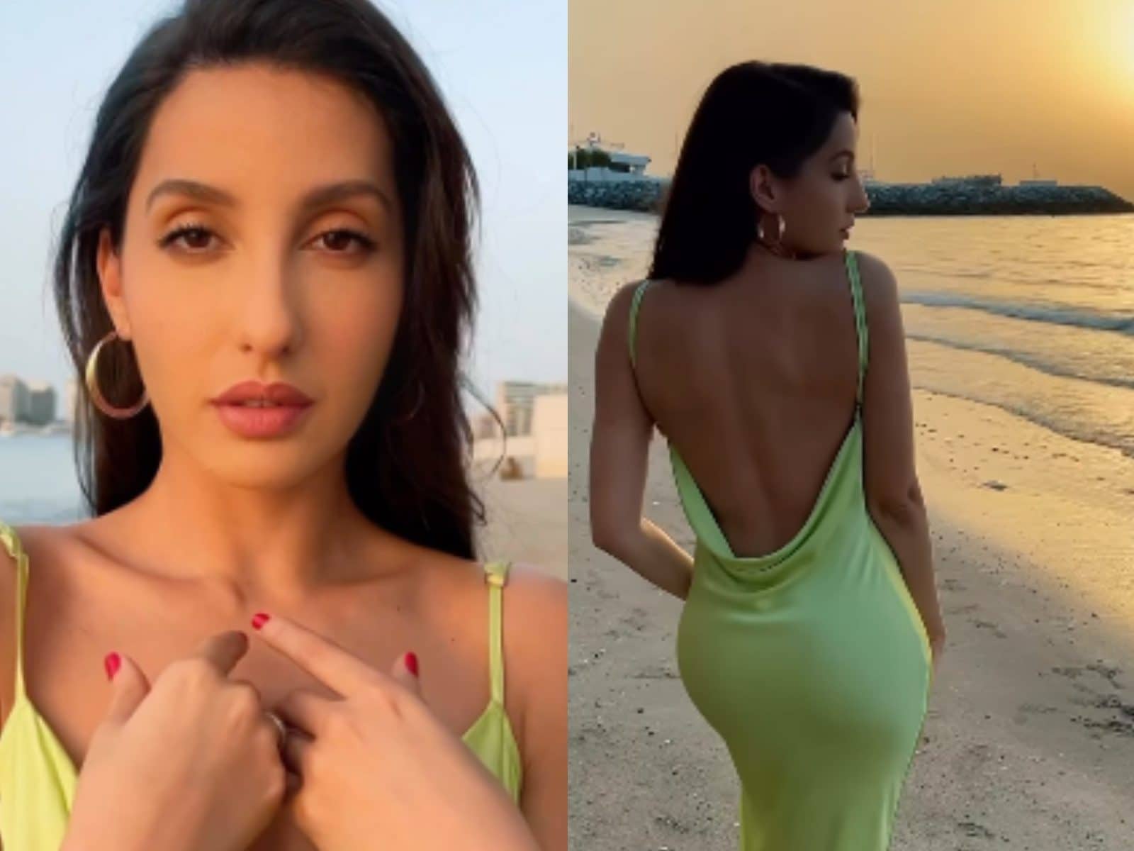 Sex Of Nora Fatehi - Nora Fatehi Walks By The Beach In A Sexy Cleavage Baring Satin Dress; Watch  Viral Video - News18
