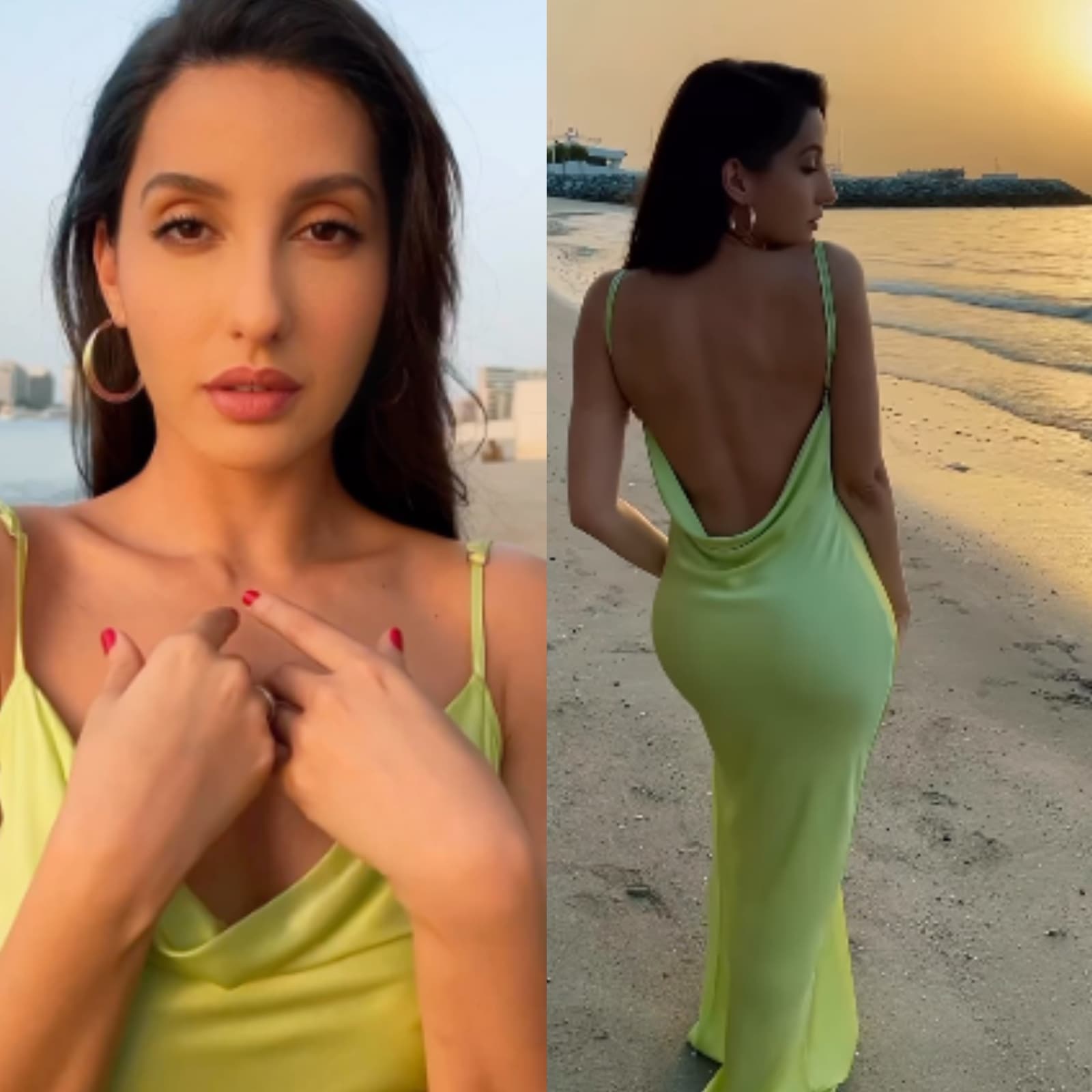 1600px x 1600px - Nora Fatehi Walks By The Beach In A Sexy Cleavage Baring Satin Dress; Watch  Viral Video - News18