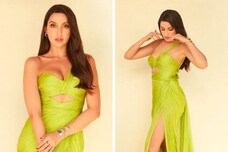 Nora Fatehi Makes Jaws Drop In Green Dress With Thigh-high Slit, Check Out The Diva's Sexy Pictures