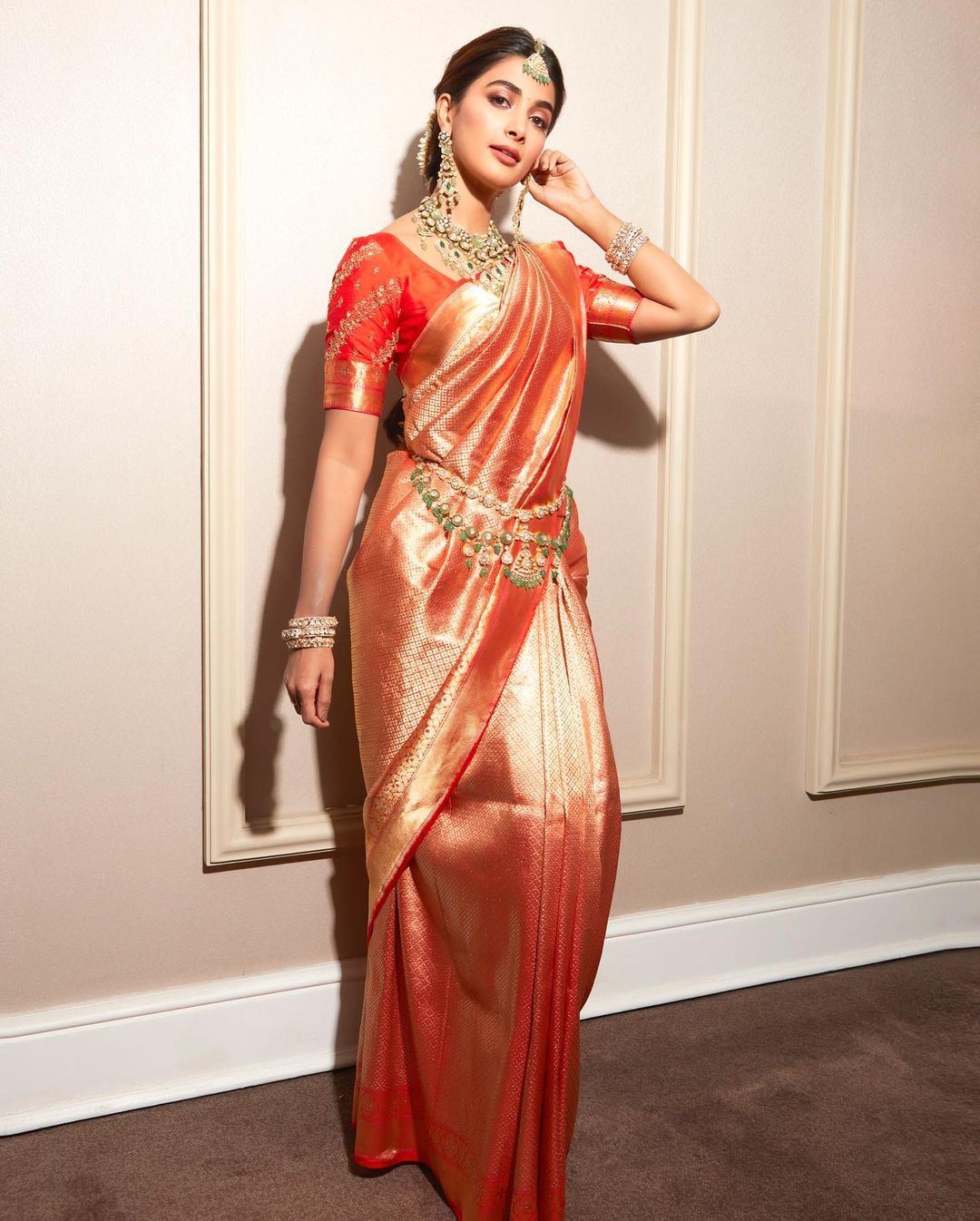 Rust Orange Woven Designer Kanjivaram Saree with Zari Brocade Weaving | The  Silk Trend