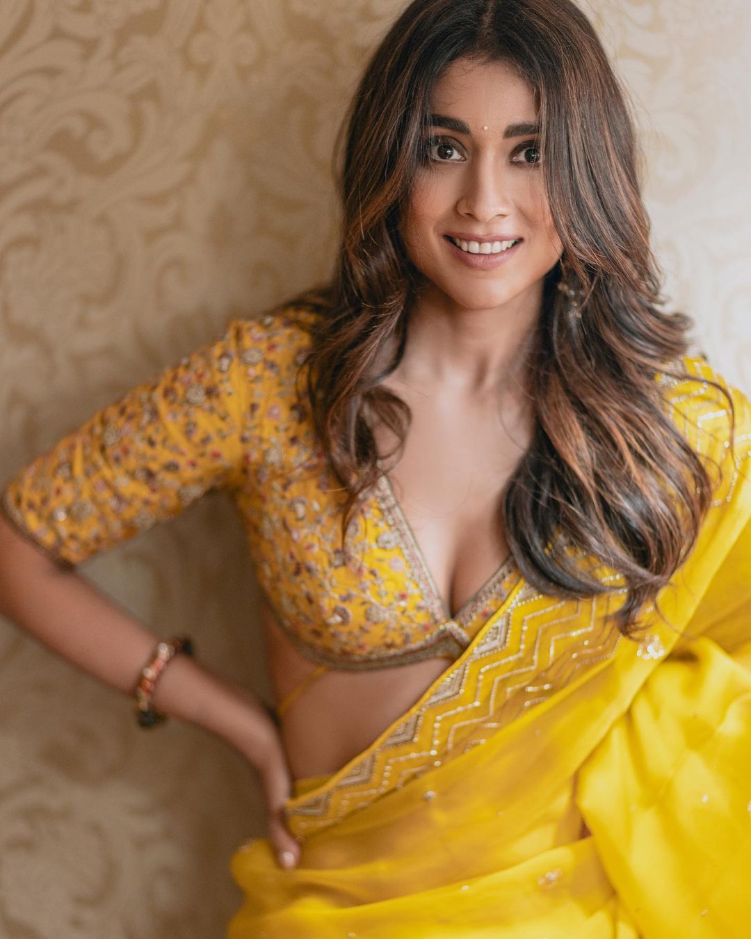 Shriya Saran Is A Sight For Sore Eyes In Vibrant Yellow Saree With Revealing Blouse See The