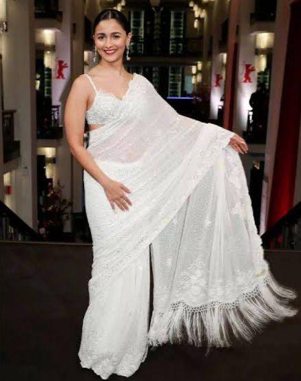 Buy Bollywood Alia Bhatt inspired white saree in UK, USA and Canada