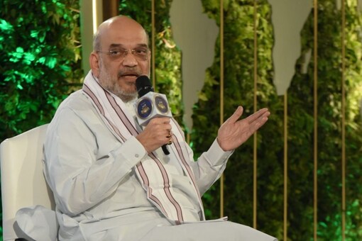 Union Home Minister Amit Shah at Network18's Rising India Summit on March 29, 2023. (News18)