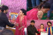 Rashmika Mandanna Breaks Coconut, Excitedly Meets Chiranjeevi at Her and Nithiin's New Movie Puja
