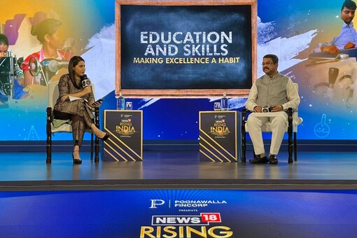 BJP leader Dharmendra Pradhan, who has been entrusted with the responsibility of Karnataka polls, at Rising India Summit. (News18)