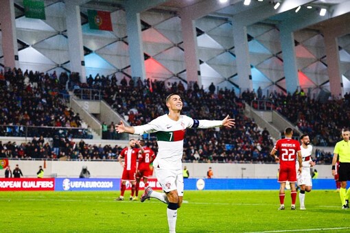 Cristiano Ronaldo celebrates after scoring a goal during Portugal's 6-0 win over Luxemborg (Ronaldo Twitter)