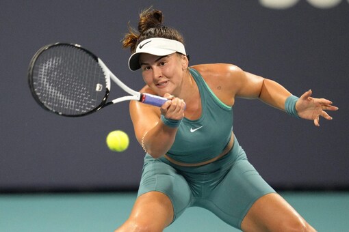 Bianca Andreescu in action during Miami Open before suffering a painful ankle injury (AP Photo)