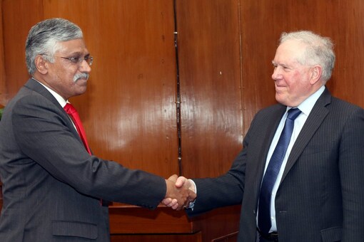 Defence Secretary Giridhar Aramane in a meeting with Secretary of US Air Force Frank Kendall, in New Delhi (Image: Akash Sharma/CNN-News18)