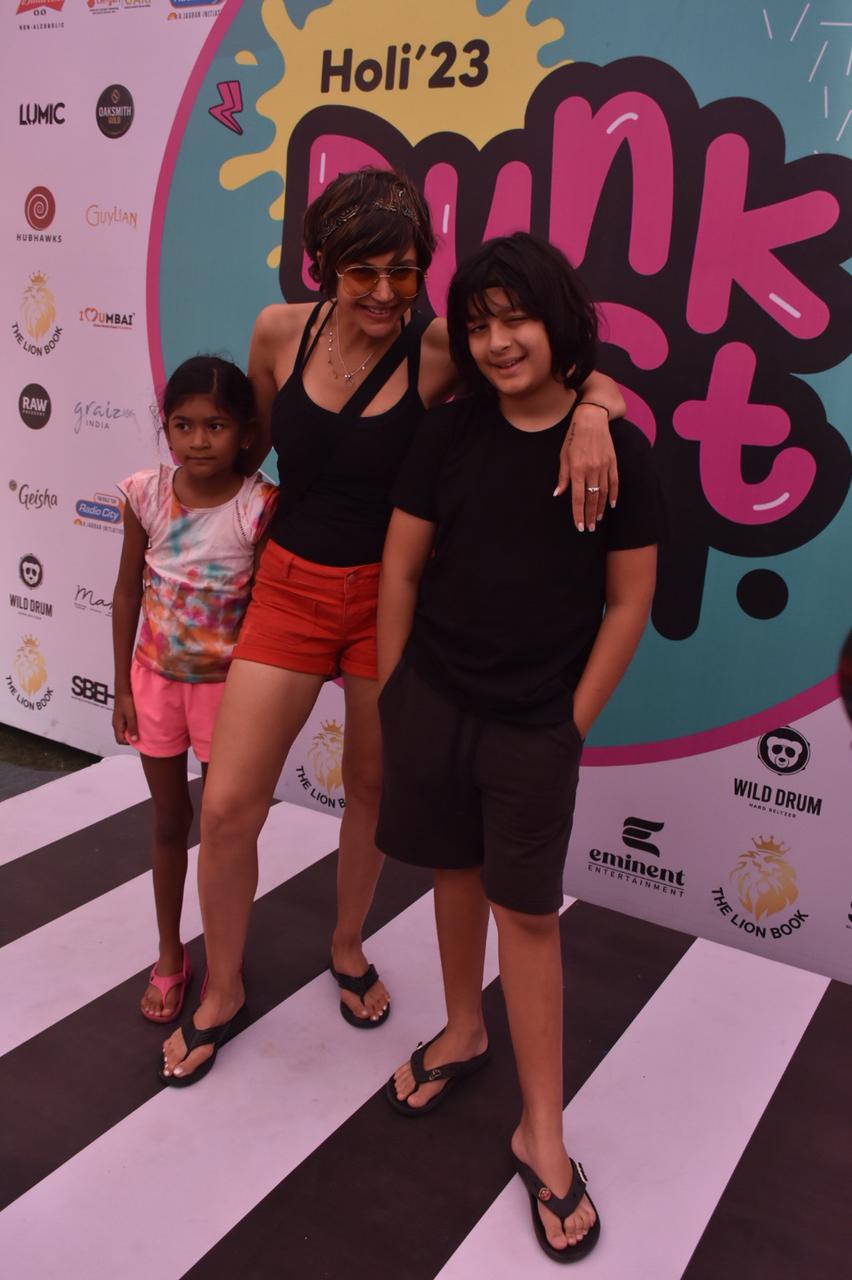 Mandira Bedi and her kids seen at Dunk Fest 2023.