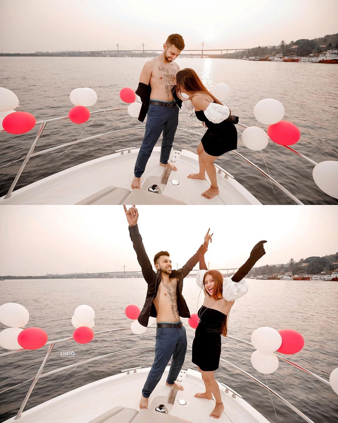 Krishna Mukherjee said yes to Chirag's cheesy proposal atop a yacht. 