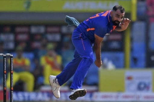 Mohammed Shami bowls during the first ODI of the series against Australia in Mumbai. (AFP)