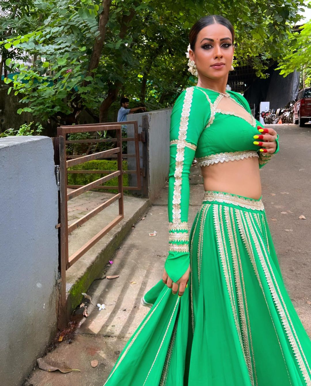 Nia Sharma keeps it striking in a green lehenga. Nia Sharma keeps it striking in a green lehenga.