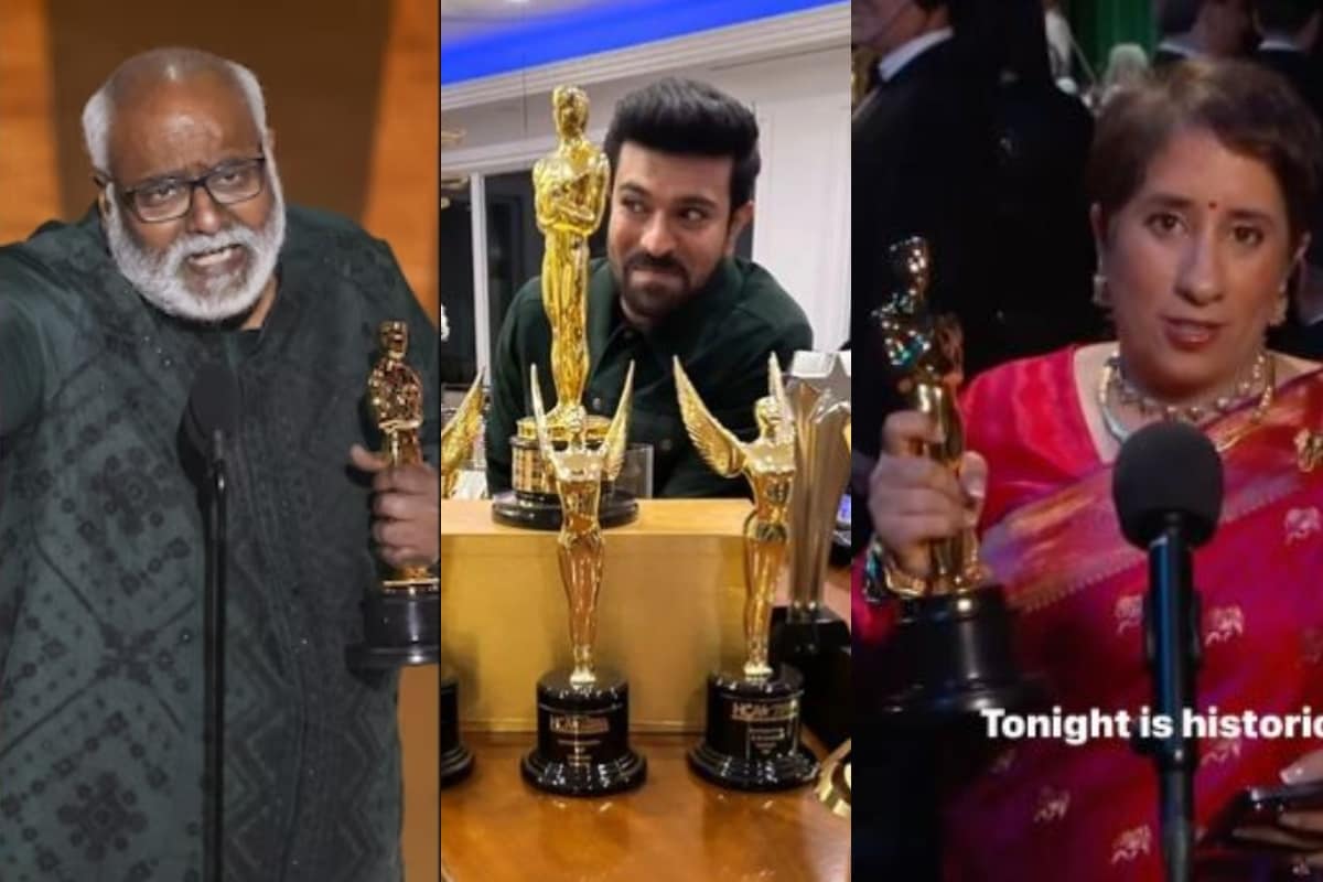 Oscars 2023 Highlights India's Big Win; Ram Charan Poses With Awards