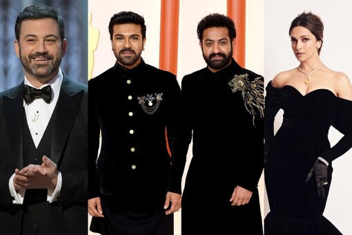Oscars, Oscars 2023 live updates, Academy Awards, Jimmy Kimmel, 95th Oscars, RRR, Naatu Naatu, Ram Charan, Jr NTR, SS Rajamouli, MM Keeravani, Shaunak Sen, Deepika Padukone