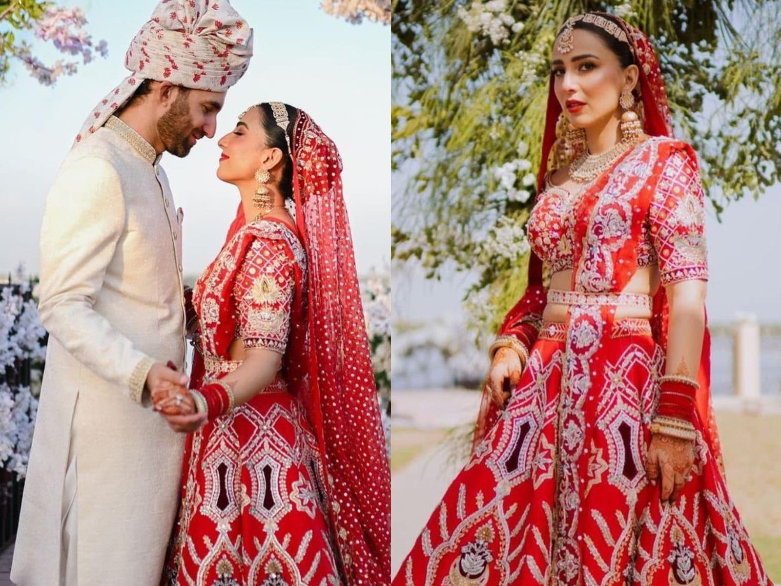 Pakistani Bridal Pishwas with Lehenga in Net Fabric