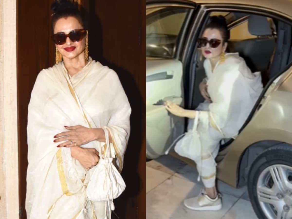 Rekha Proves She's Timeless Queen of Style, Pairs Comfy Sneakers With  Traditional Saree; Watch Video