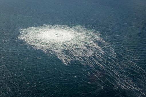 Gas bubbles from the Nord Stream 2 leak reaching surface of the Baltic Sea in the area shows disturbance of well over one kilometre diameter near Bornholm, Denmark (Image: Reuters)