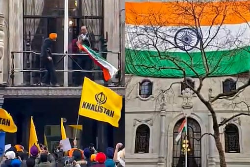 Last Sunday, the tricolour flying atop the Indian High Commission in London was grabbed at by a group of protesters waving separatist Khalistani flags. (PTI Photo)