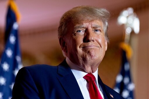 Former President Donald Trump announces he is running for president for the third time as he smiles while speaking at Mar-a-Lago in Palm Beach. (Credits: AP)