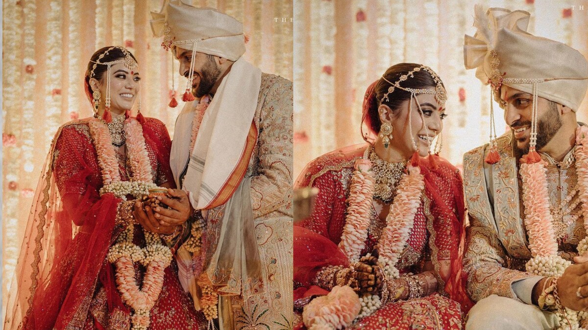 Shardul Thakur’s Wife Mittali Parulkar Looks Absolutely Breathtaking In Carmine Red Raw Silk Bridal Lehenga