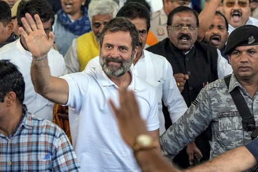 New Delhi: Congress leader Rahul Gandhi arrives at IGI Airport in New Delhi, Thursday, March 23, 2023. A Surat court on Thursday convicted Gandhi in a criminal defamation case filed against him over his alleged 'Modi surname' remark. (PTI Photo/Ravi Choudhary)(