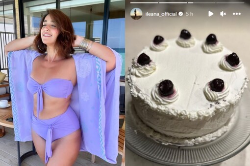 Mom-to-be Ileana D'Cruz enjoys a seriving of cake. 