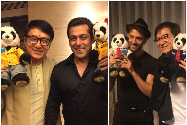 Jackie Chan with Salman Khan and Hrithik Roshan (Image: Twitter/Instagram)