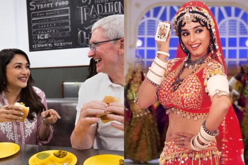 Madhuri Dixit introduced Tim Cook to Vada Pav in Mumbai. (Credits: Twitter/@MadhuriDixit)