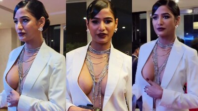Poonam Pandey Has OOPS Moment As She Sizzles in Power Suit Without Bra