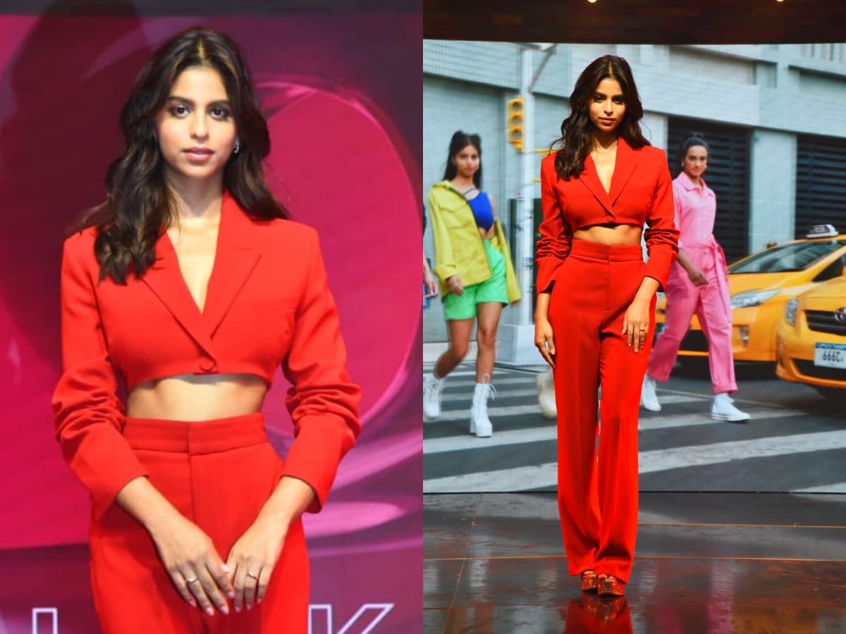 Khan Solo - Suhana Khan Dresses To Kill In Red, Slips Into a Chic Crop Top and Pants  For Her 1st Solo Event - News18