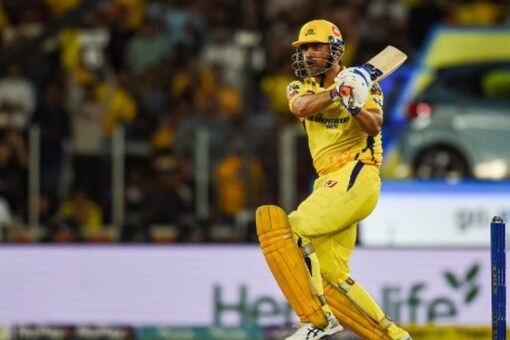 MS Dhoni plays a shot against GT in Ahmedabad. (AFP)