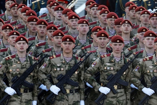 Russian service members march in columns before a rehearsal for a military parade, which marks the anniversary of the victory over Nazi Germany in World War Two, in Moscow, Russia (Image: Reuters)