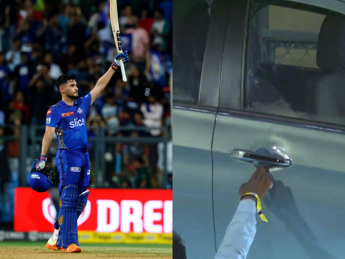 IPL 2023 Nehal Wadheras Massive Six Leaves a Dent in the Car During MI vs RCB Match WATCH VIDEO
