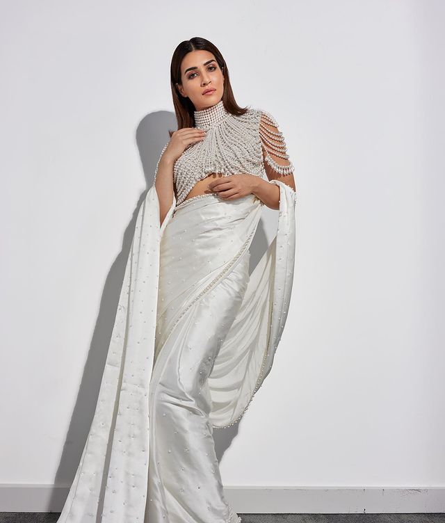 White Saree with Printed Linen - SR23422