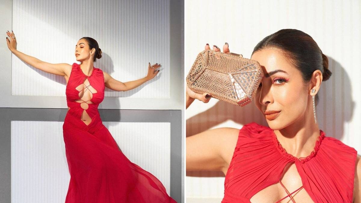 Malaika Arora Maroon Floral Embroidered Gown | Inddus.com