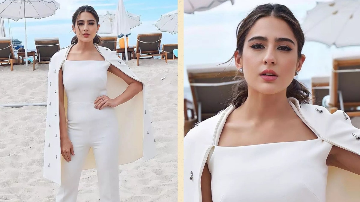 Cannes 2023: Sara Ali Khan Slays in a White Jumpsuit and Embellished Cape Jacket