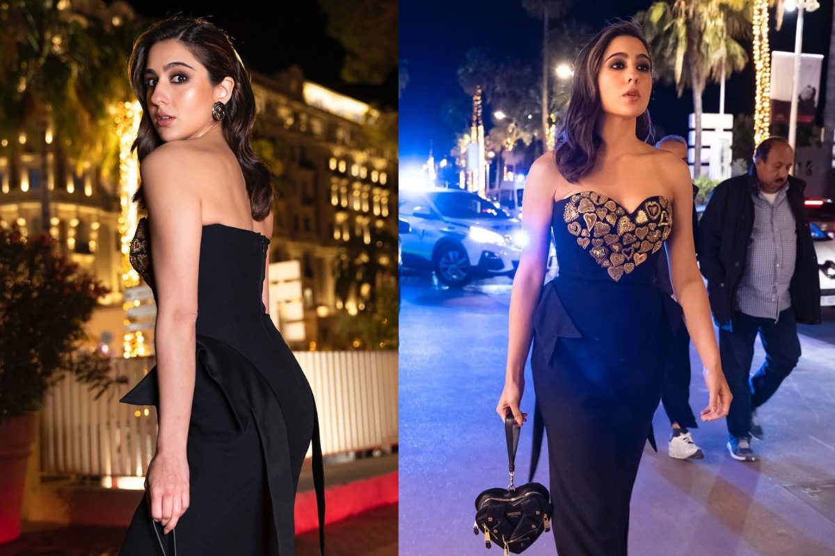 Sara Ali Khan smiles for the camera with Naomi Campbell in a  heart-patterned Moschino dress and heart-shaped purse at Cannes 2023 2023 :  Bollywood News - Bollywood Hungama