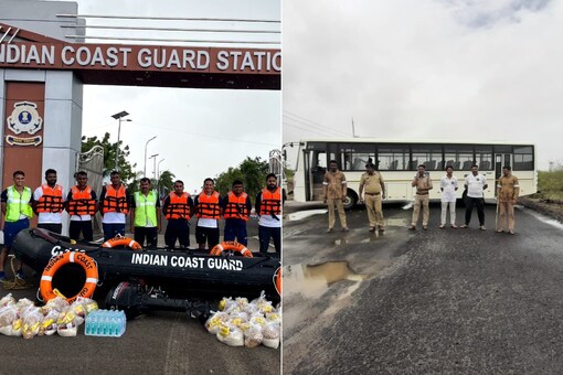 As Gujarat's Kutch witnesses high tide and heavy rainfall, police block the road to coastal areas to prevent any untoward incident. (News18)