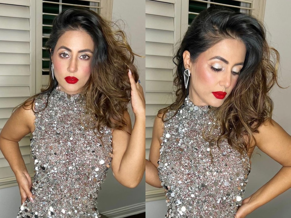 This sparkly silver mini dress by Hina Khan is perfect for a party, you can try it too