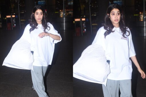 Janhvi Kapoor grabs eyeballs with her travel pillow. (Pic: Viral Bhayani)