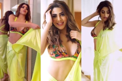 Sexy Nikki Tamboli Raises The Heat In Sizzling Saree And Plunging