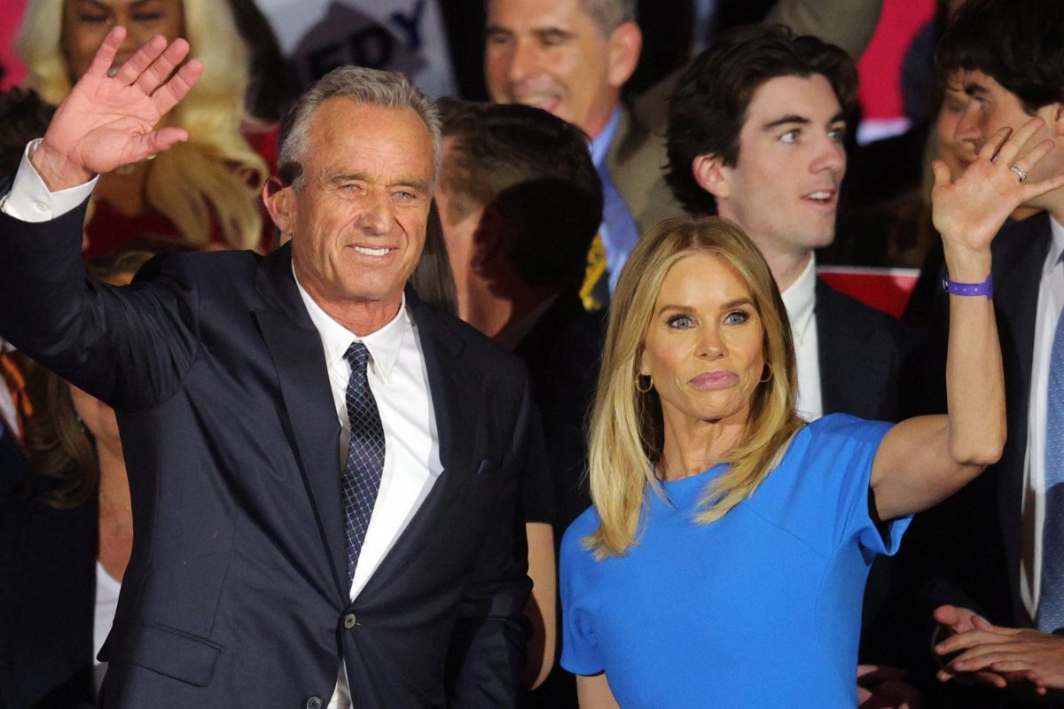 Robert F. Kennedy Jr. and his wife and actor Cheryl Hines wave to the crowd after he announced his candidacy for the Democratic presidential nomination in Boston, Massachusetts, US (Image: Reuters)