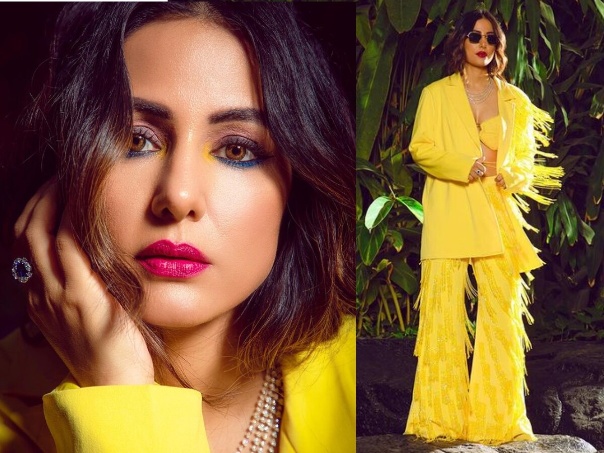 Hina Khan Shines Bright in a Yellow Pantsuit and Bralette; Gives off Hot  Boss Lady Vibes