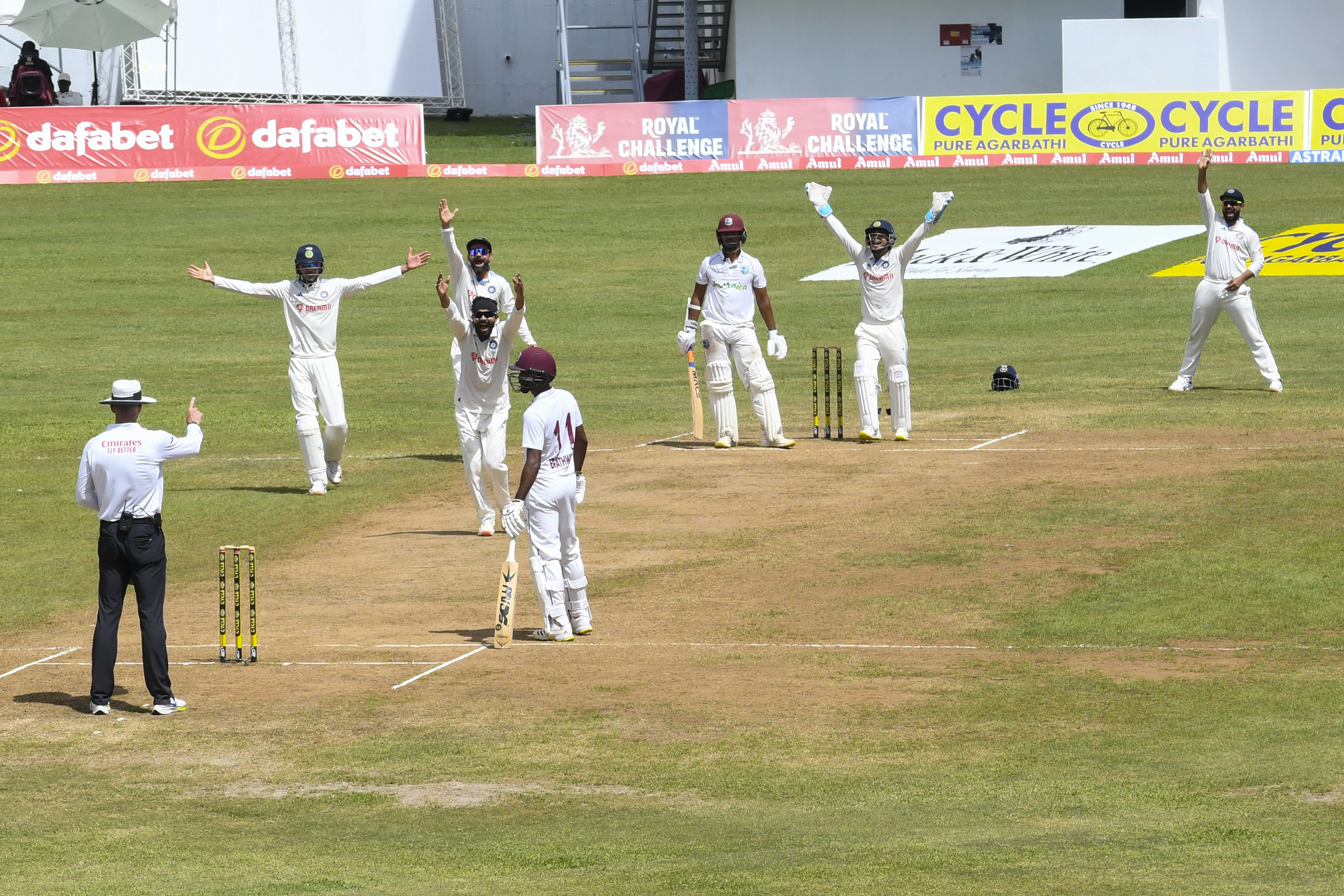 An improved batting show was expected from the Caribbean batters but they were simply not up to the task and collapsed to 130 all out in 50 overs to ensure a three-day finish. (AFP Image) An improved batting show was expected from the Caribbean batters but they were simply not up to the task and collapsed to 130 all out in 50 overs to ensure a three-day finish.
