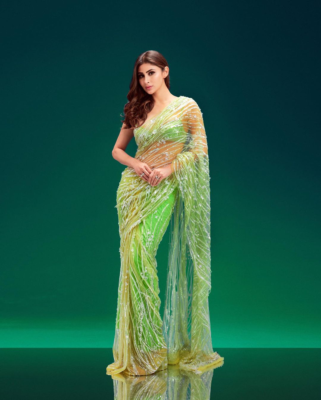 Mouni Roy Exudes Dazzling Beauty in a Sheer Pastel Green Saree; See ...