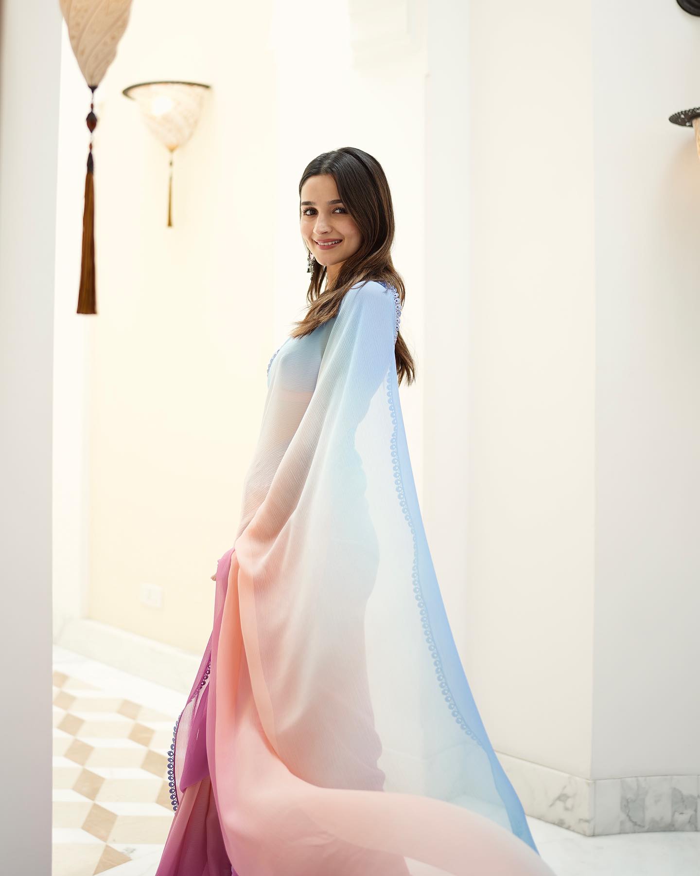  This ombre MM saree is what dreams are truly made of. Alia carried it off really well! (Image: Instagram)