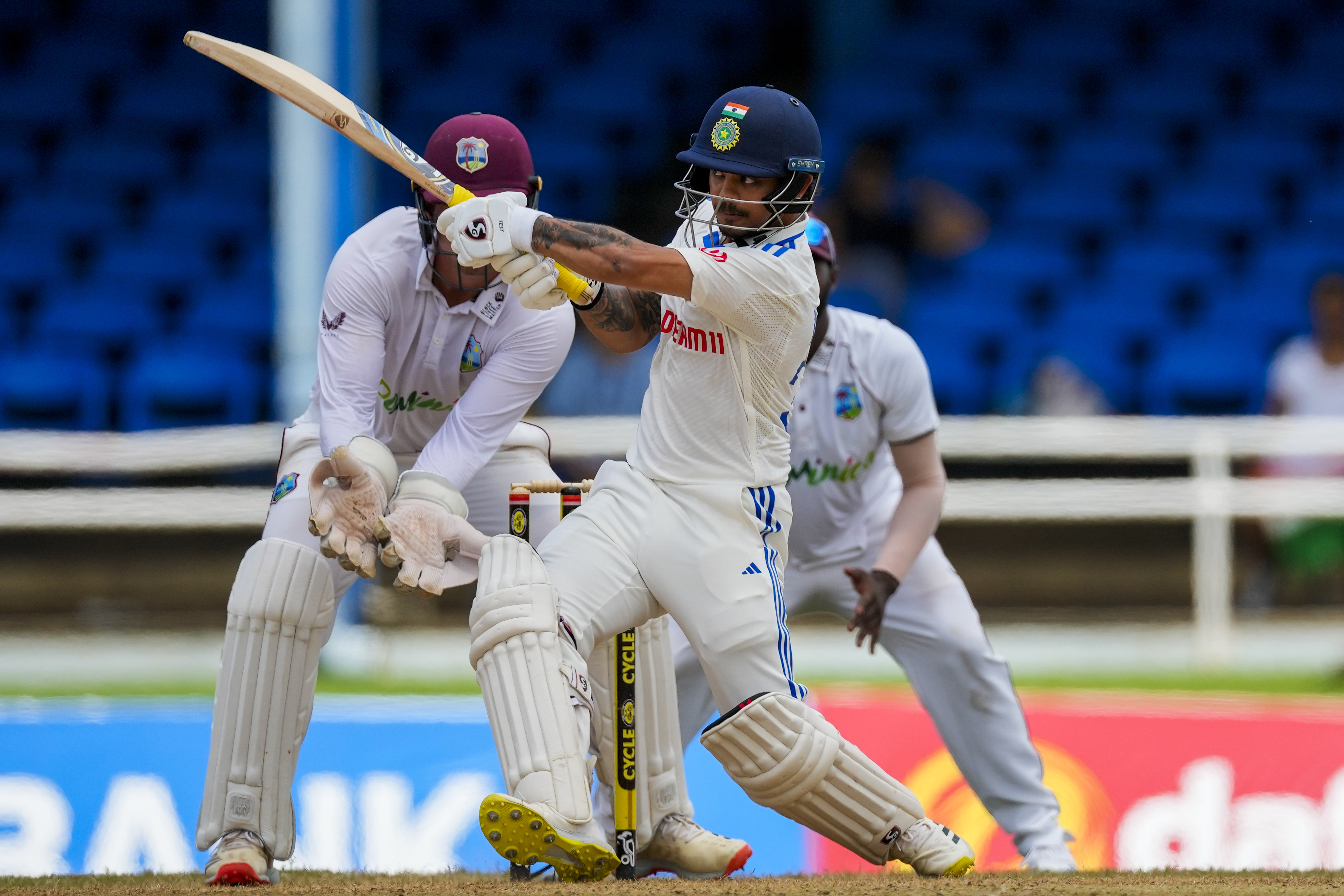 Ishan Kishan managed to score 25 runs on his second Test outing, after scoring just 1 run in the previous match, the wicketkeeper batter had a decent outing before getting dismissed. Ishan Kishan managed to score 25 runs on his second Test outing, after scoring just 1 run in the previous match, the wicketkeeper batter had a decent outing before getting dismissed.
