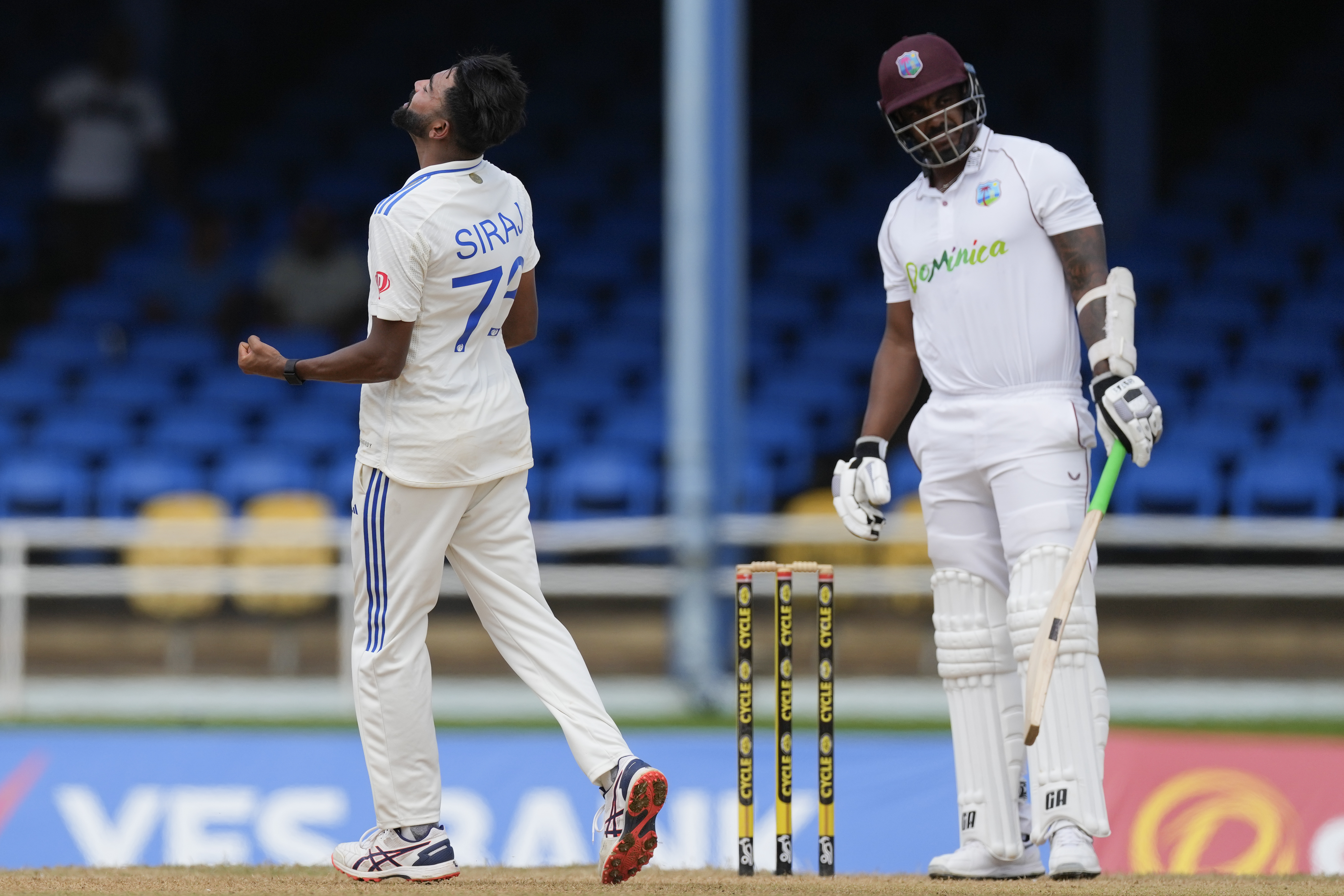 Siraj picked up the wickets of Holder, Alzarri Joseph, Kemar Roach and Gabriel to clean up the Windies tail. India restricted West Indies to 255 runs. 