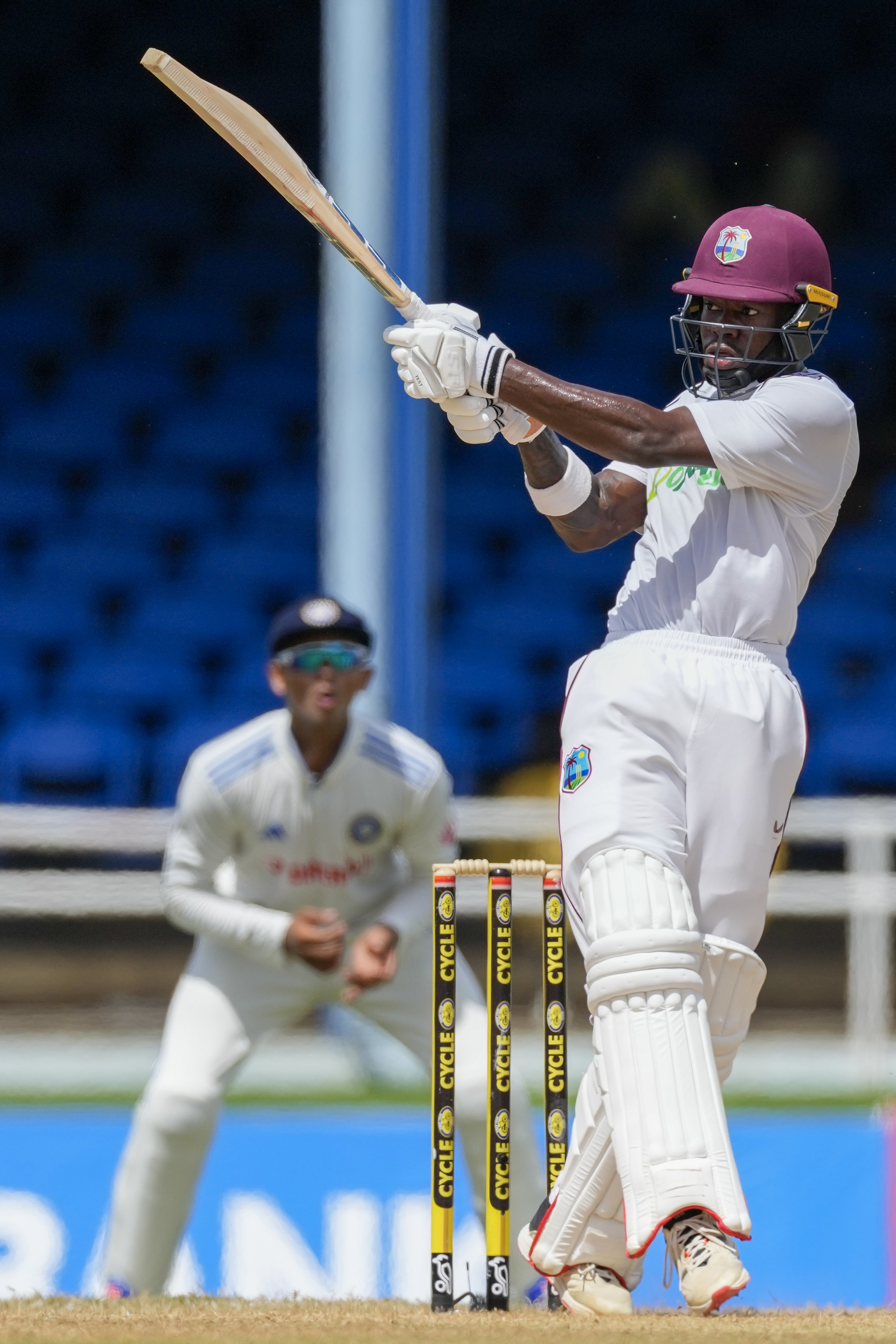 After Lunch, the Windies again struck a partnership as Kraigg Brathwaite and Jermaine Blackwood joins hands. The pair of them continued to play at a slow pace as the Indian bowlers struggled to find any purchase from the surface whatsoever. 