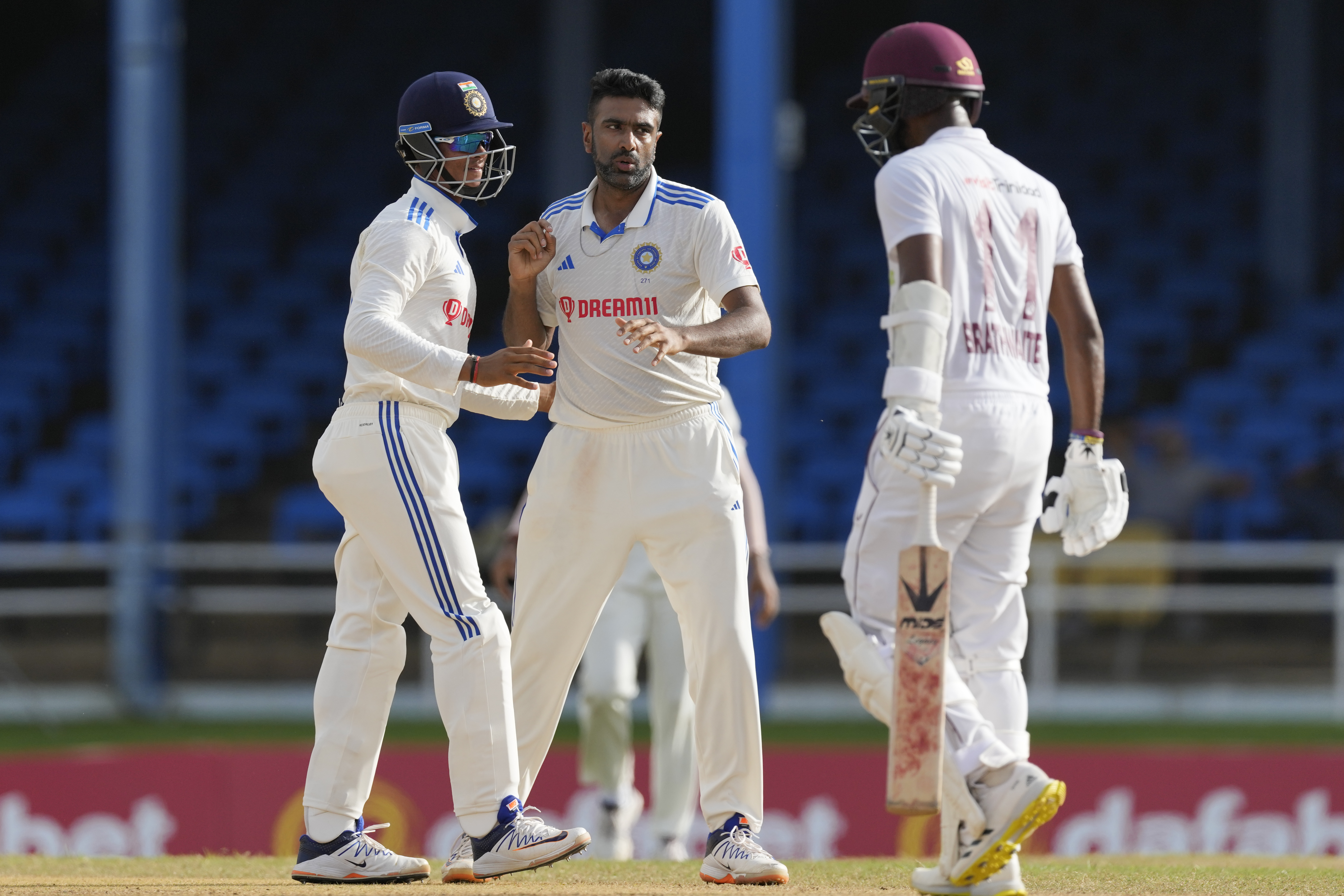 Needing 365 to win, the West Indies began steadily as captain Kraigg Brathwaite looked to attack however, Ashwin hunted the Windies captain for the 4th time in this series as India drew first blood. 